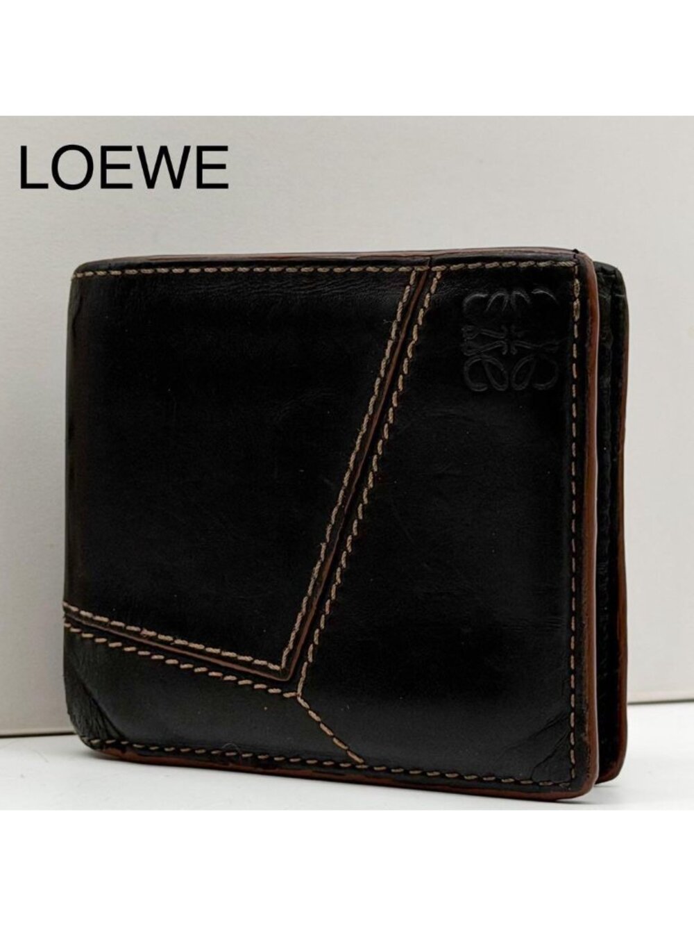 Loewe Puzzle Bifold Wallet Leather Black Compact Anagram